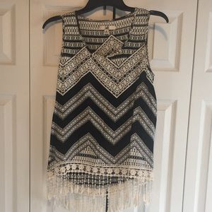 Black and cream tank Sz Med tassels spring summer